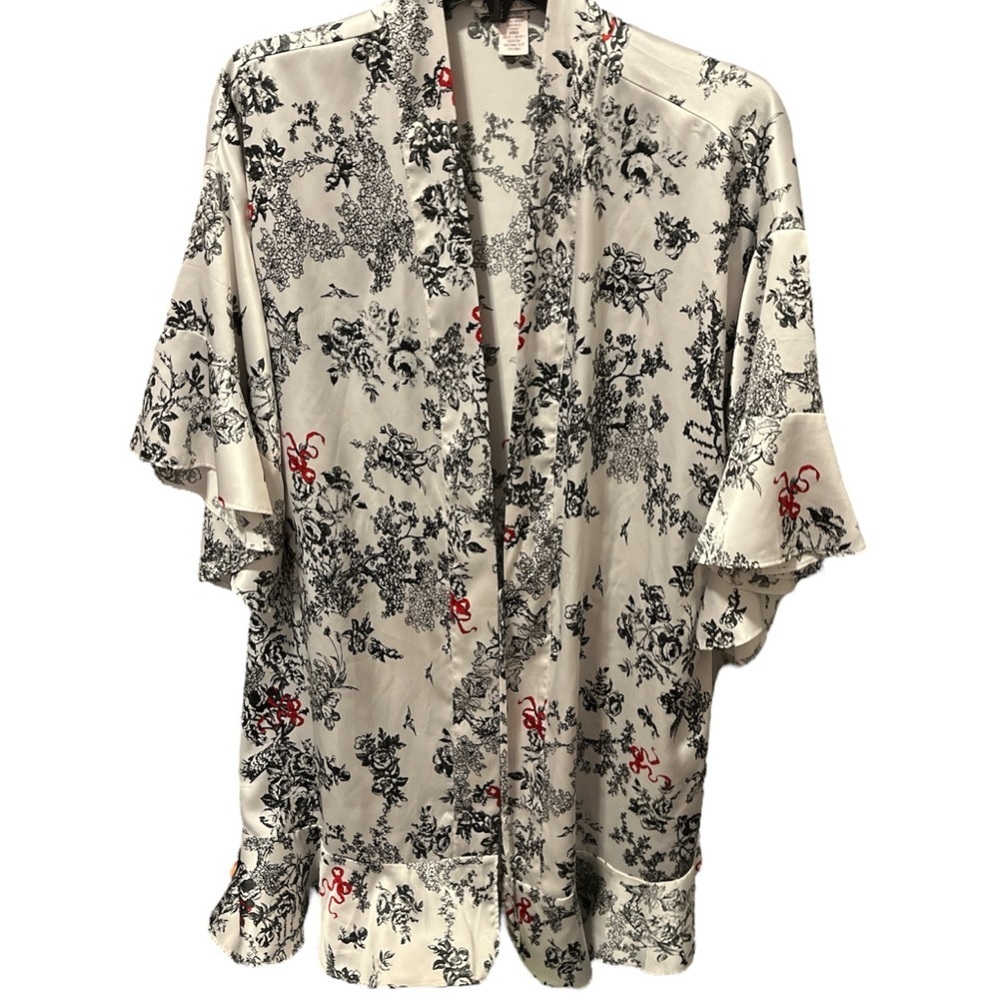 Victoria’s Secret Floral Kimono Robe - Black and Red on White